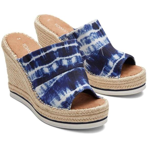 Toms Monica Espadrille Wedges Sandals Women's Size 8.5 Tie Dye Canvas Shoes NEW - Picture 1 of 12
